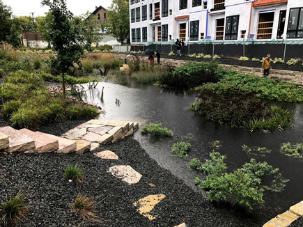 flooded pond with stairs