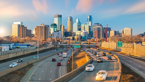 Minneapolis skyline, with 35W in the foreground