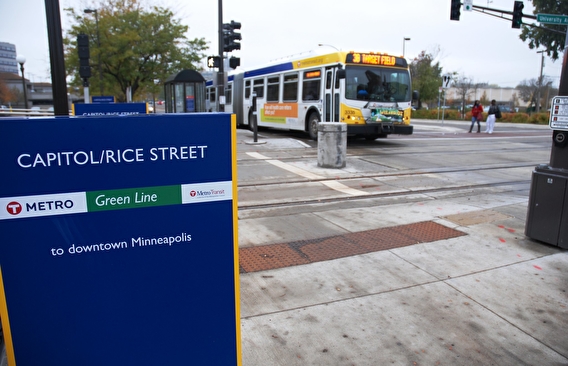 Metro Transit bus at a bus stop in St. Paul