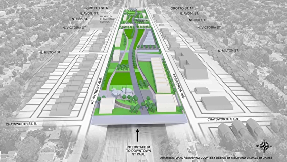 Rendering showing an aerial view of a Rondo land bridge