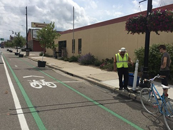 Researcher checking a bike counter